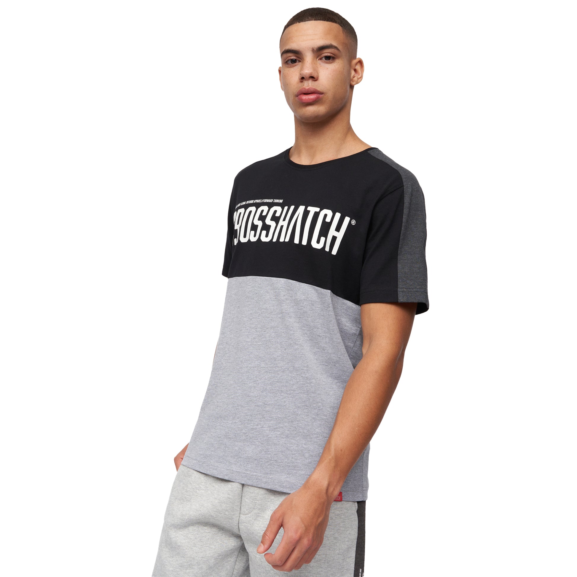 Black-Grey Marl - Side - Crosshatch Mens Compounds T-Shirt
