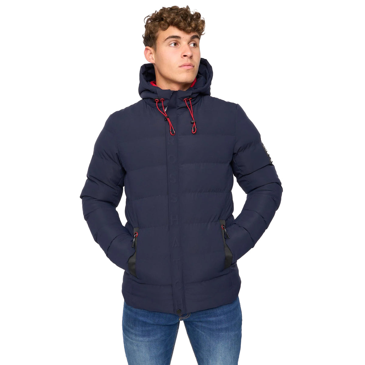 Navy - Front - Crosshatch Mens Kampleys Embossed Padded Jacket