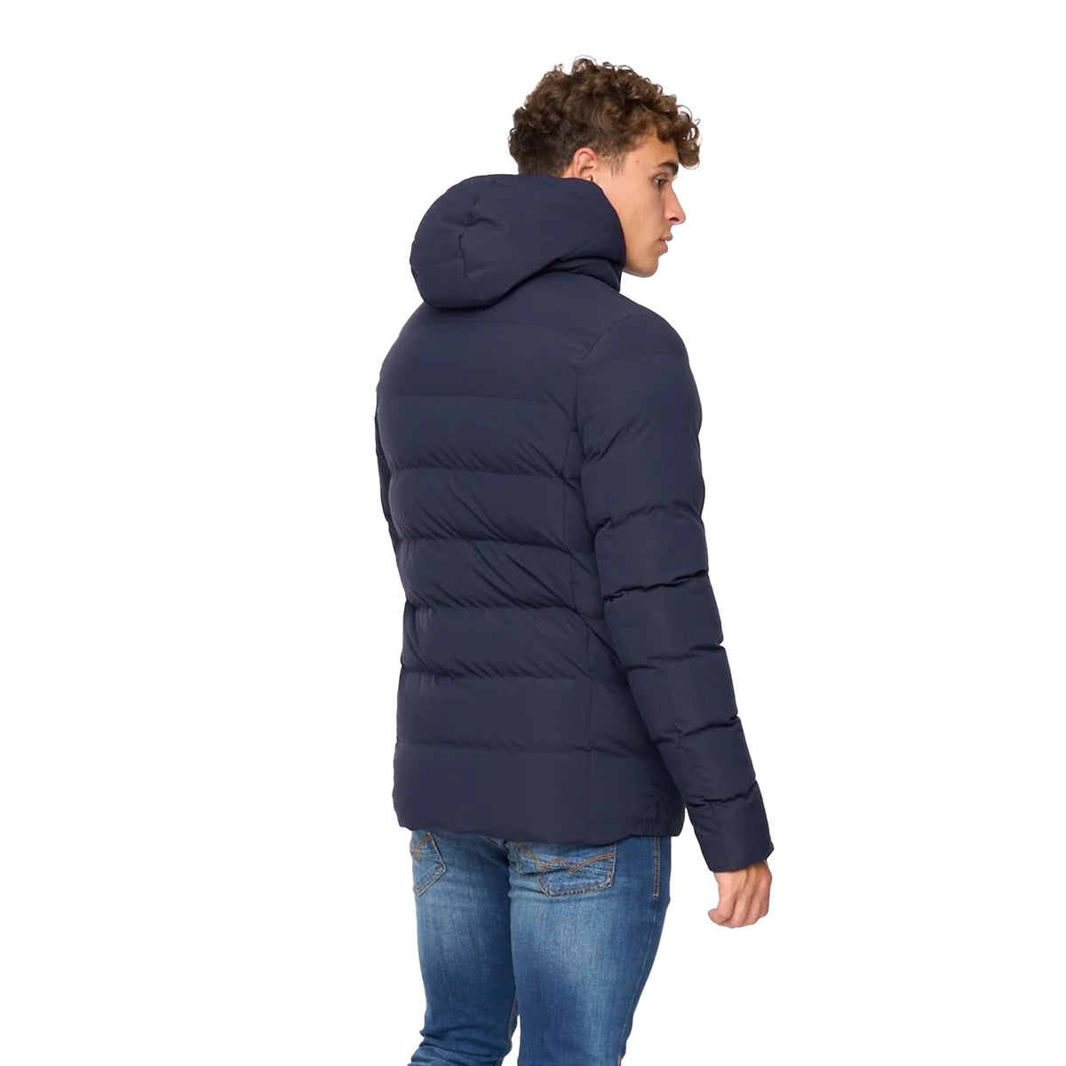 Navy - Back - Crosshatch Mens Kampleys Embossed Padded Jacket