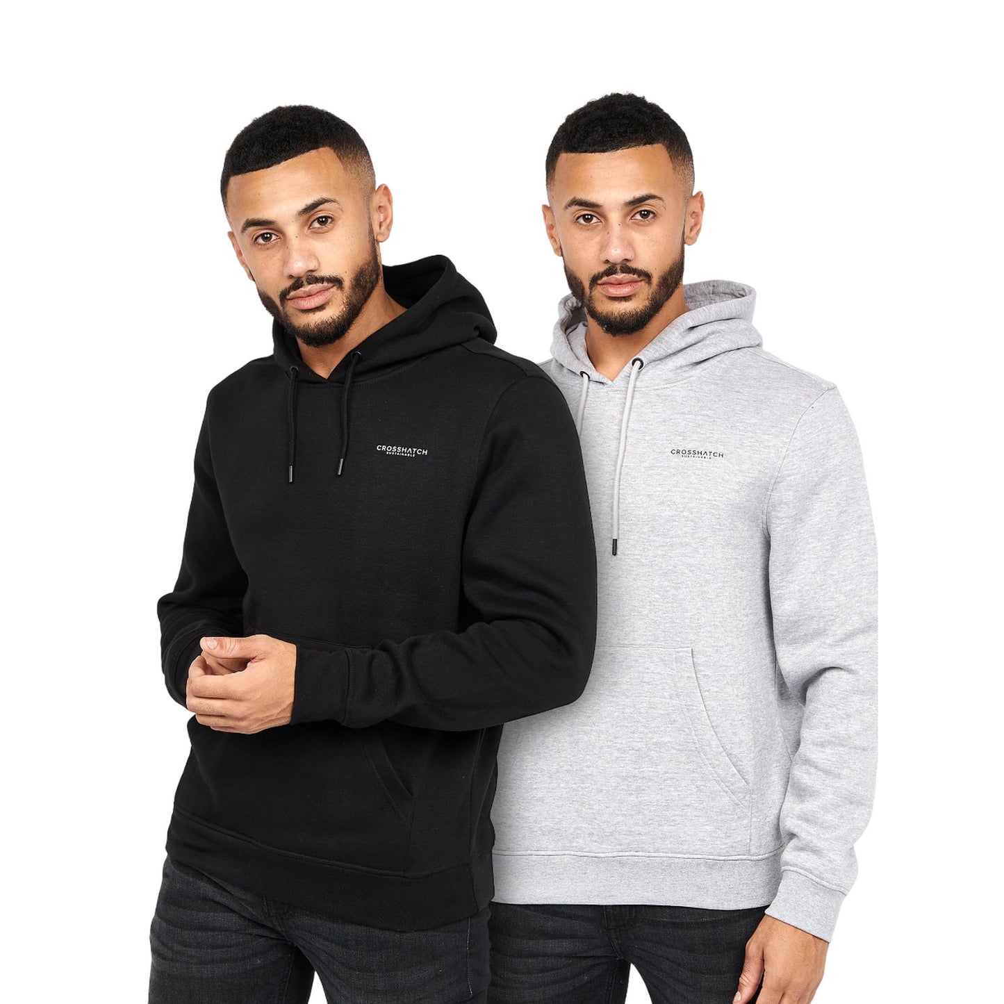 Black-Grey Marl - Front - Crosshatch Mens Traymax Hoodie (Pack Of 2)