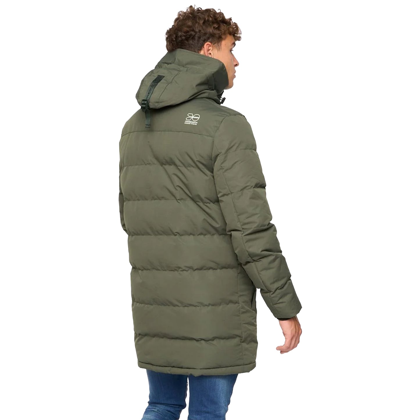 Olive - Back - Crosshatch Mens Milwaka Long Padded Jacket