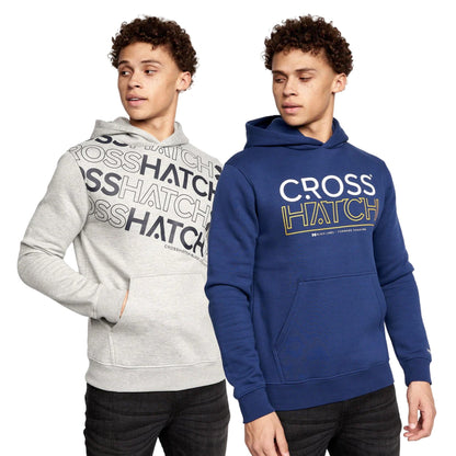 Navy-Grey Marl - Front - Crosshatch Mens Shardo Hoodie (Pack of 2)