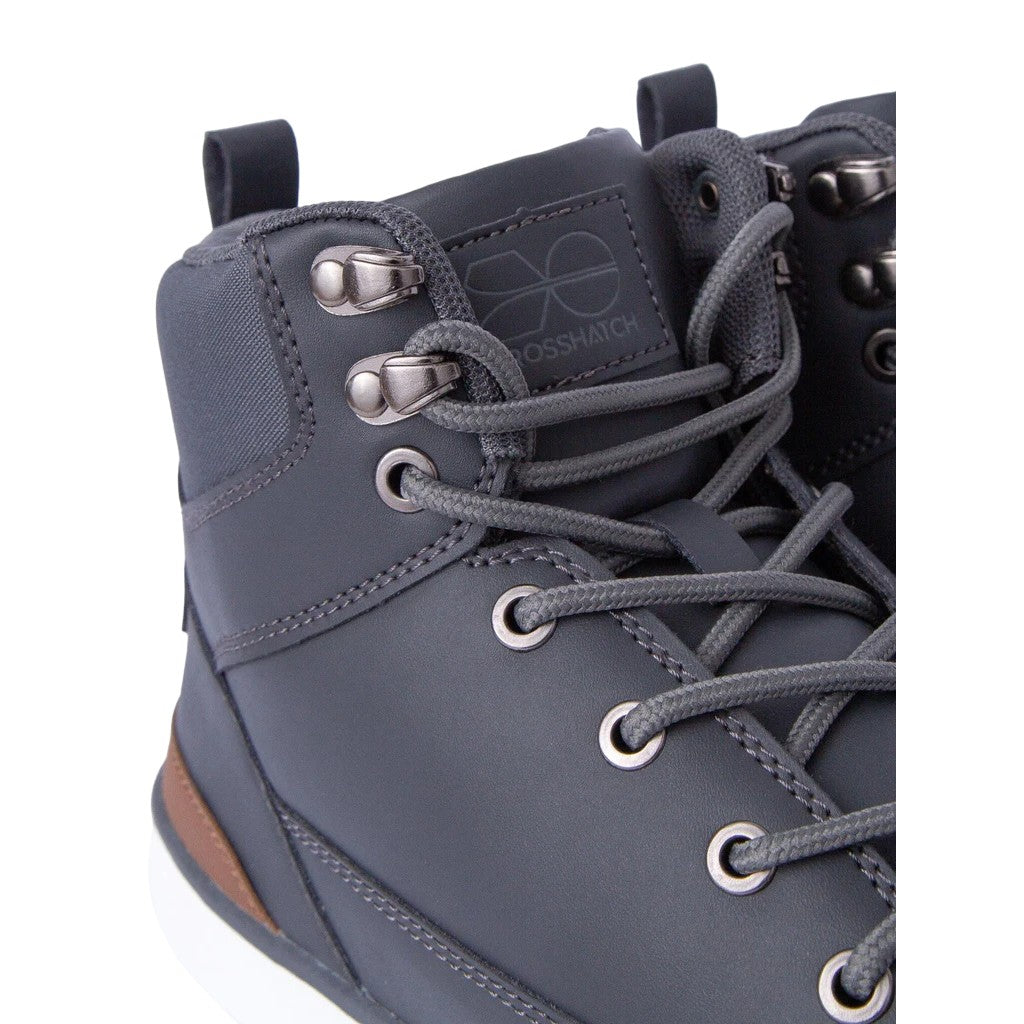 Grey - Side - Crosshatch Mens Staiger Leather Trainers