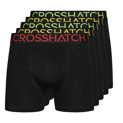 Black - Front - Crosshatch Mens Chasma Boxer Shorts (Pack of 5)