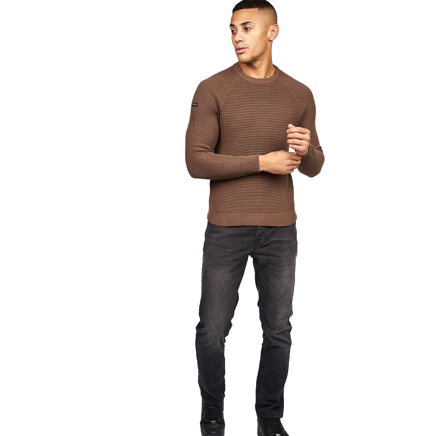 Chocolate Chip - Pack Shot - Crosshatch Mens Kermer Knitted Jumper