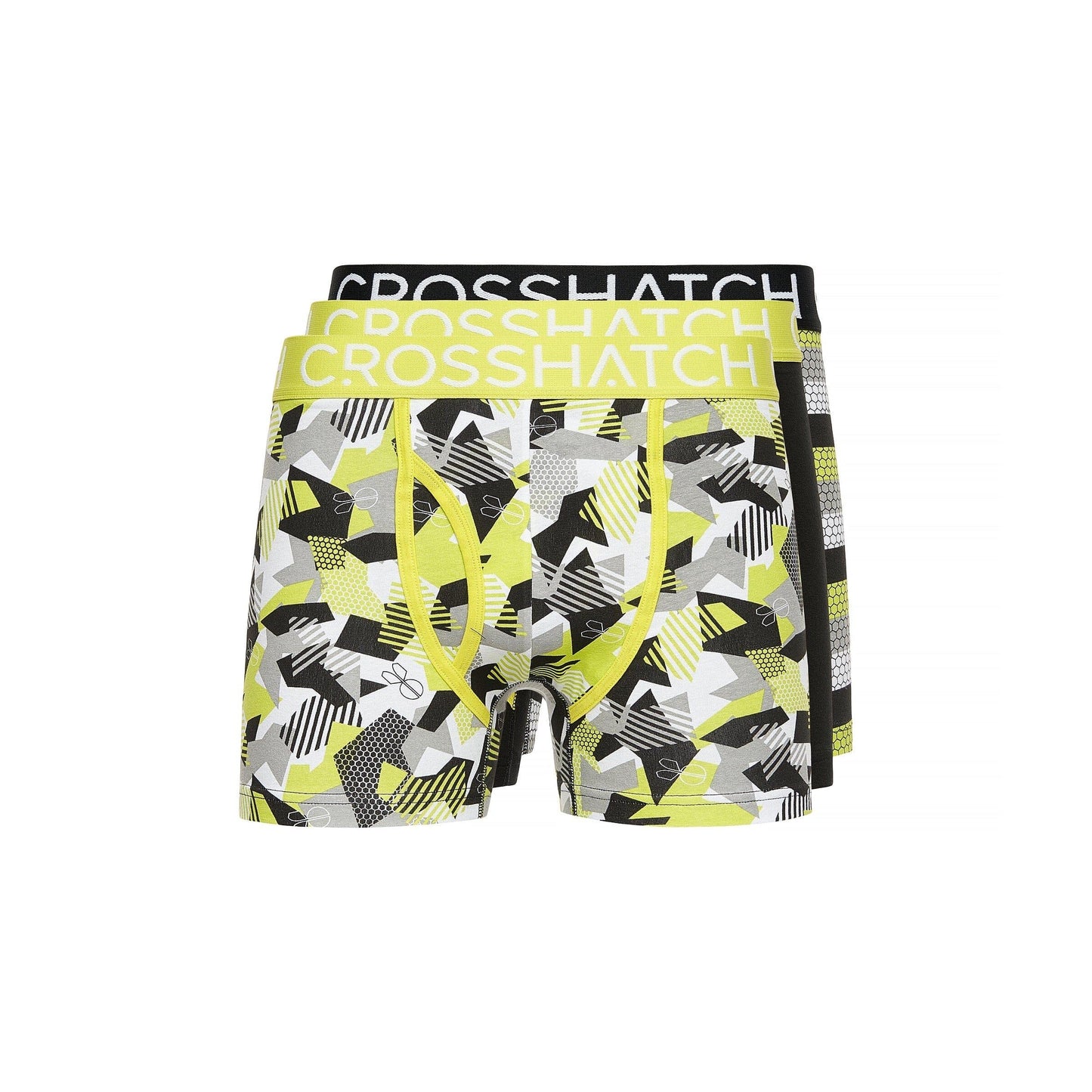 Lime-Black-Grey - Front - Crosshatch Mens Crystaline Boxer Shorts (Pack of 3)