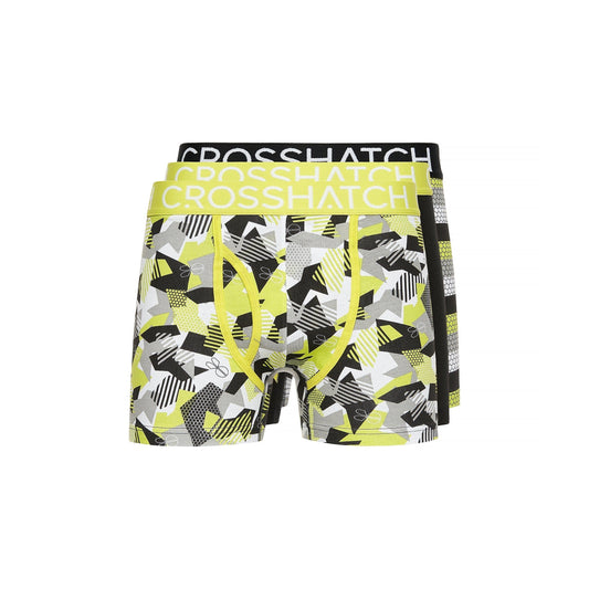 Lime-Black-Grey - Front - Crosshatch Mens Crystaline Boxer Shorts (Pack of 3)