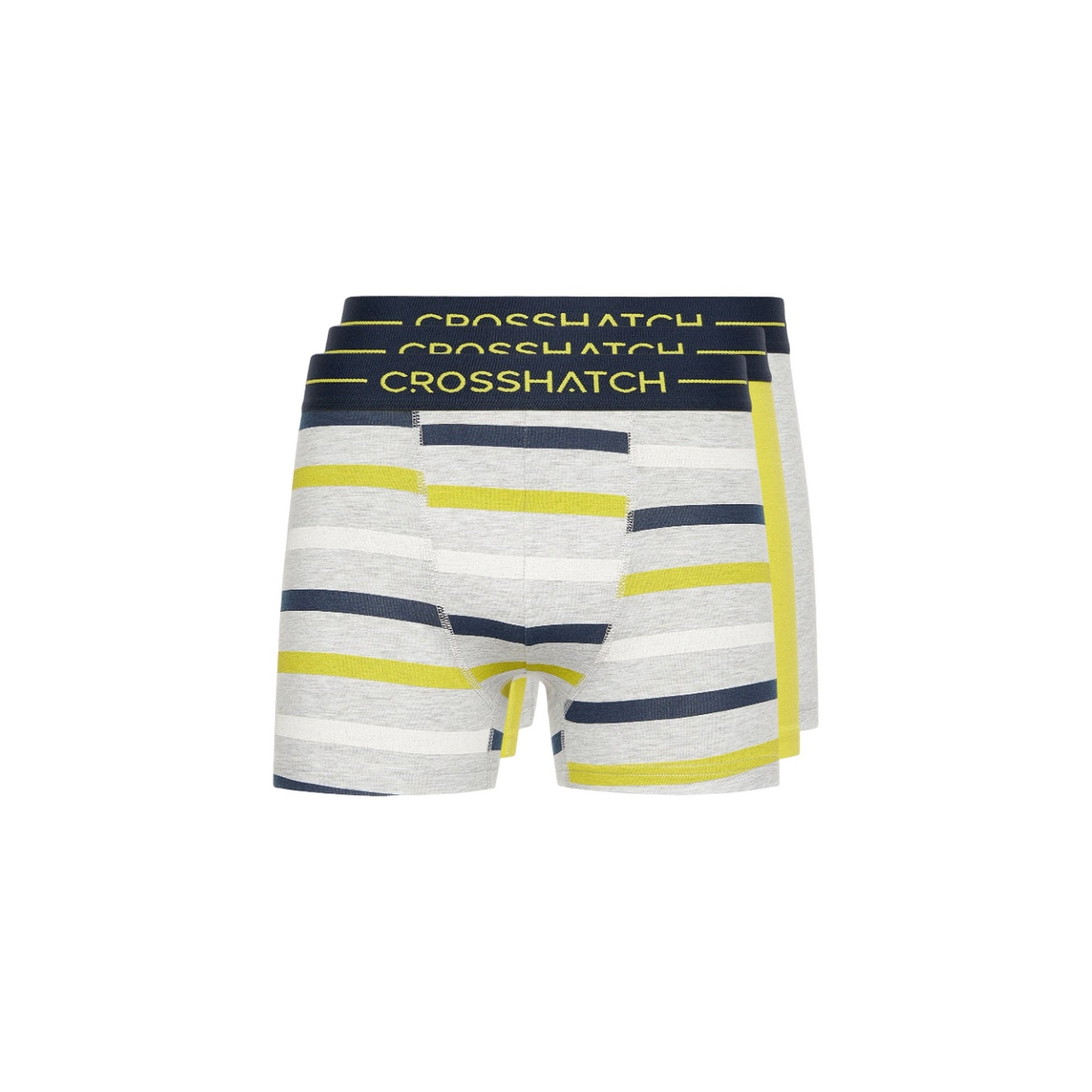 Yellow-Grey-Navy - Front - Crosshatch Mens Warbler Boxer Shorts (Pack Of 3)