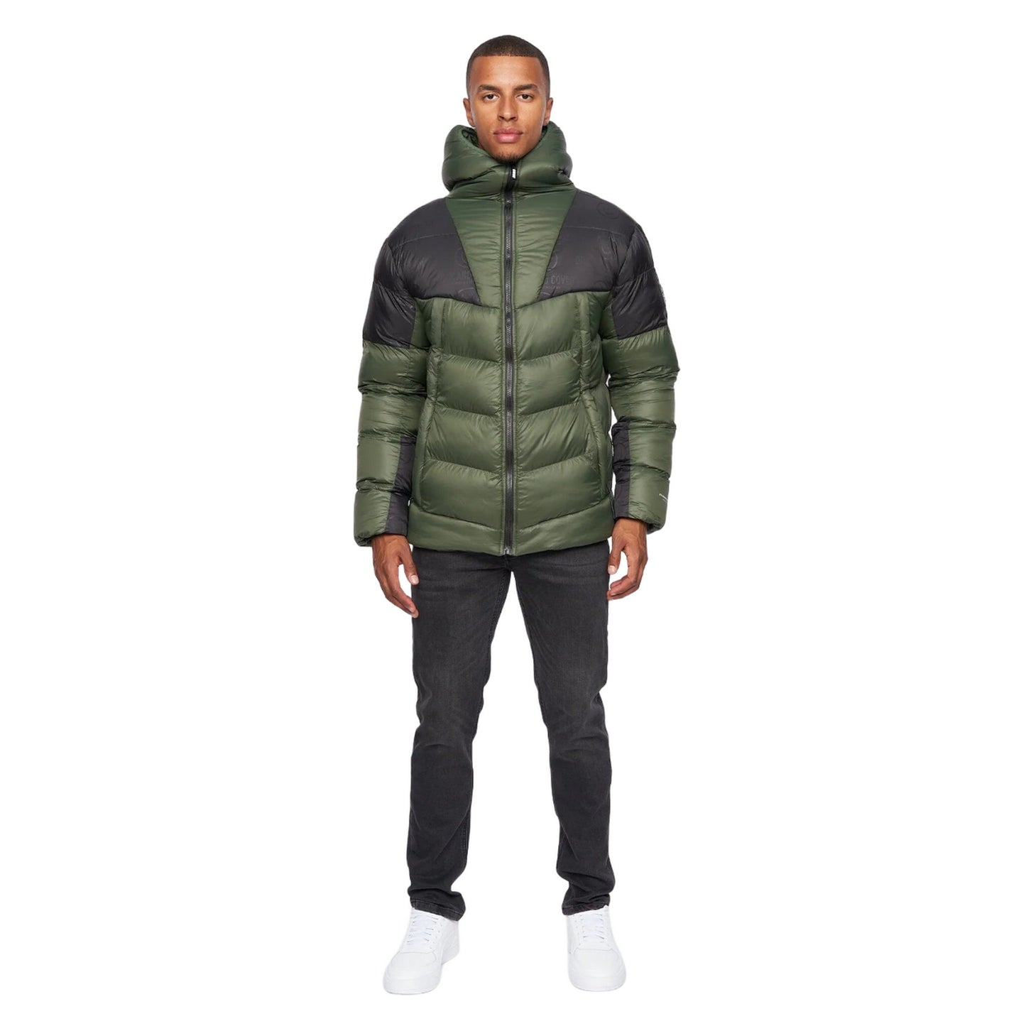 Dark Olive-Black - Side - Duck And Cover Mens Raymax Contrast Panel Padded Jacket