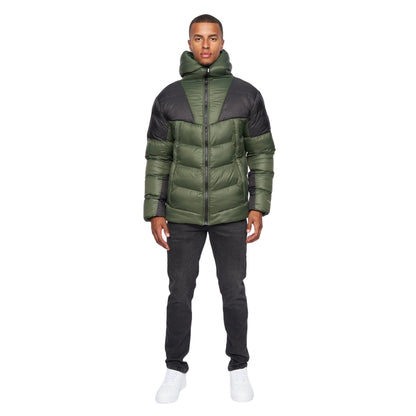 Dark Olive-Black - Side - Duck And Cover Mens Raymax Contrast Panel Padded Jacket