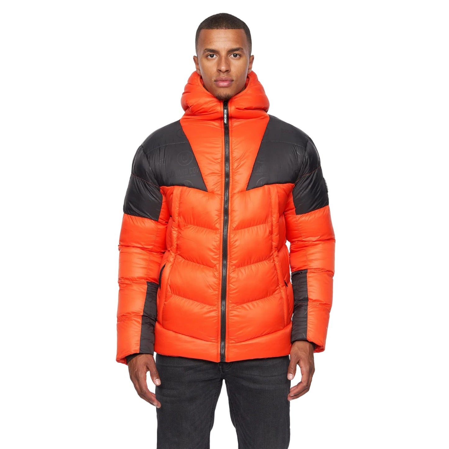 Orange-Black - Front - Duck And Cover Mens Raymax Contrast Panel Padded Jacket