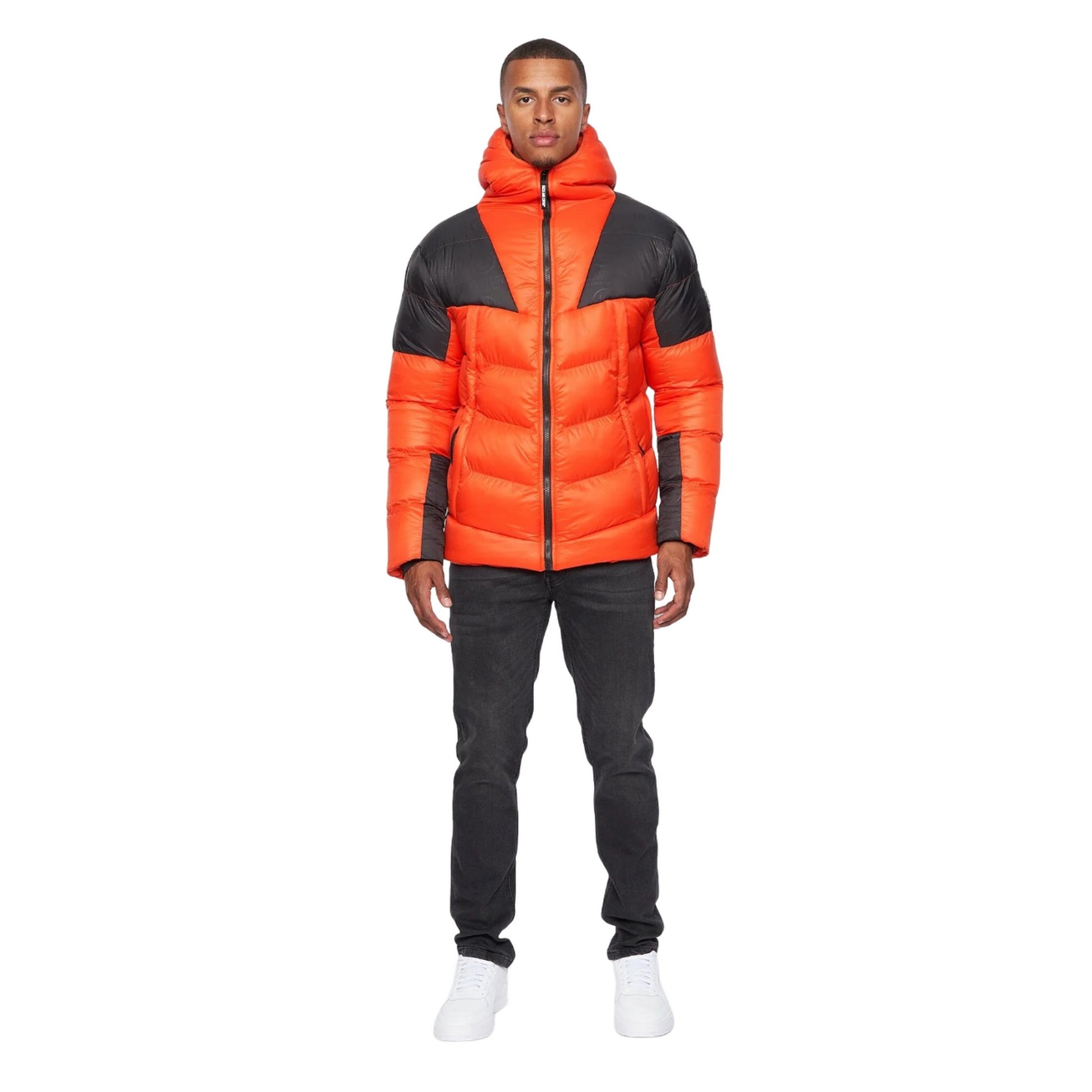 Orange-Black - Side - Duck And Cover Mens Raymax Contrast Panel Padded Jacket
