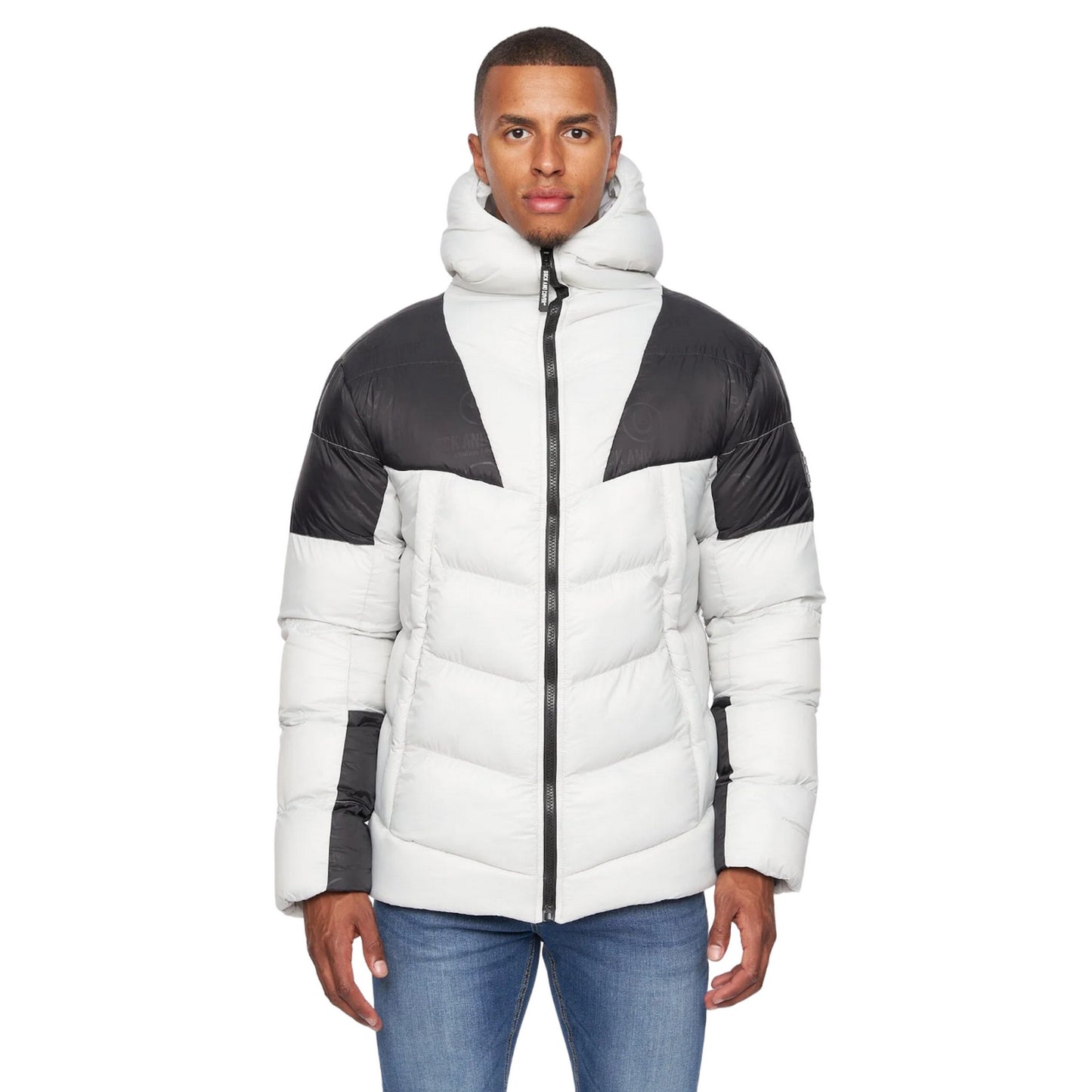 Putty-Black - Front - Duck And Cover Mens Raymax Contrast Panel Padded Jacket