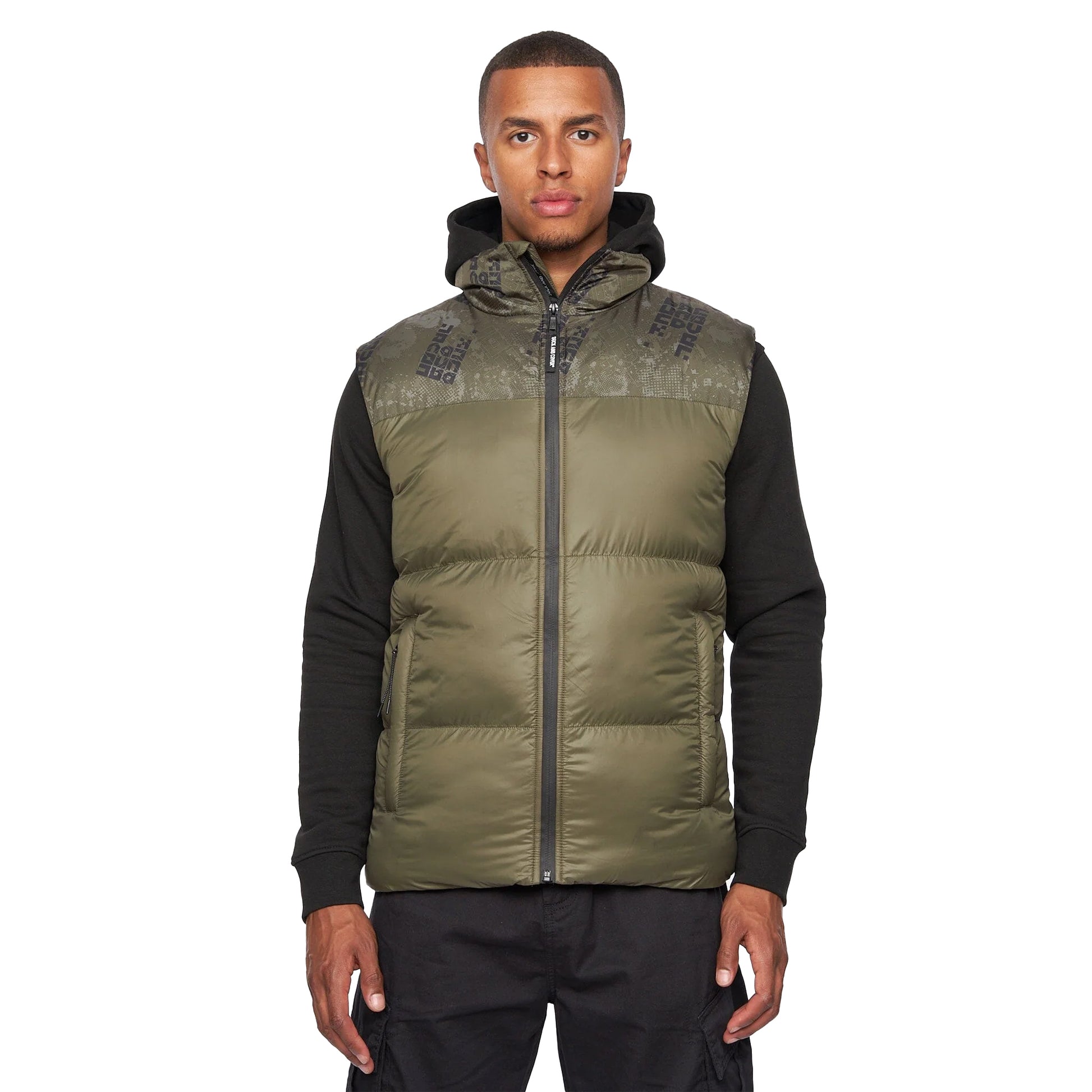 Olive - Front - Duck and Cover Mens Romain Camo Padded Gilet