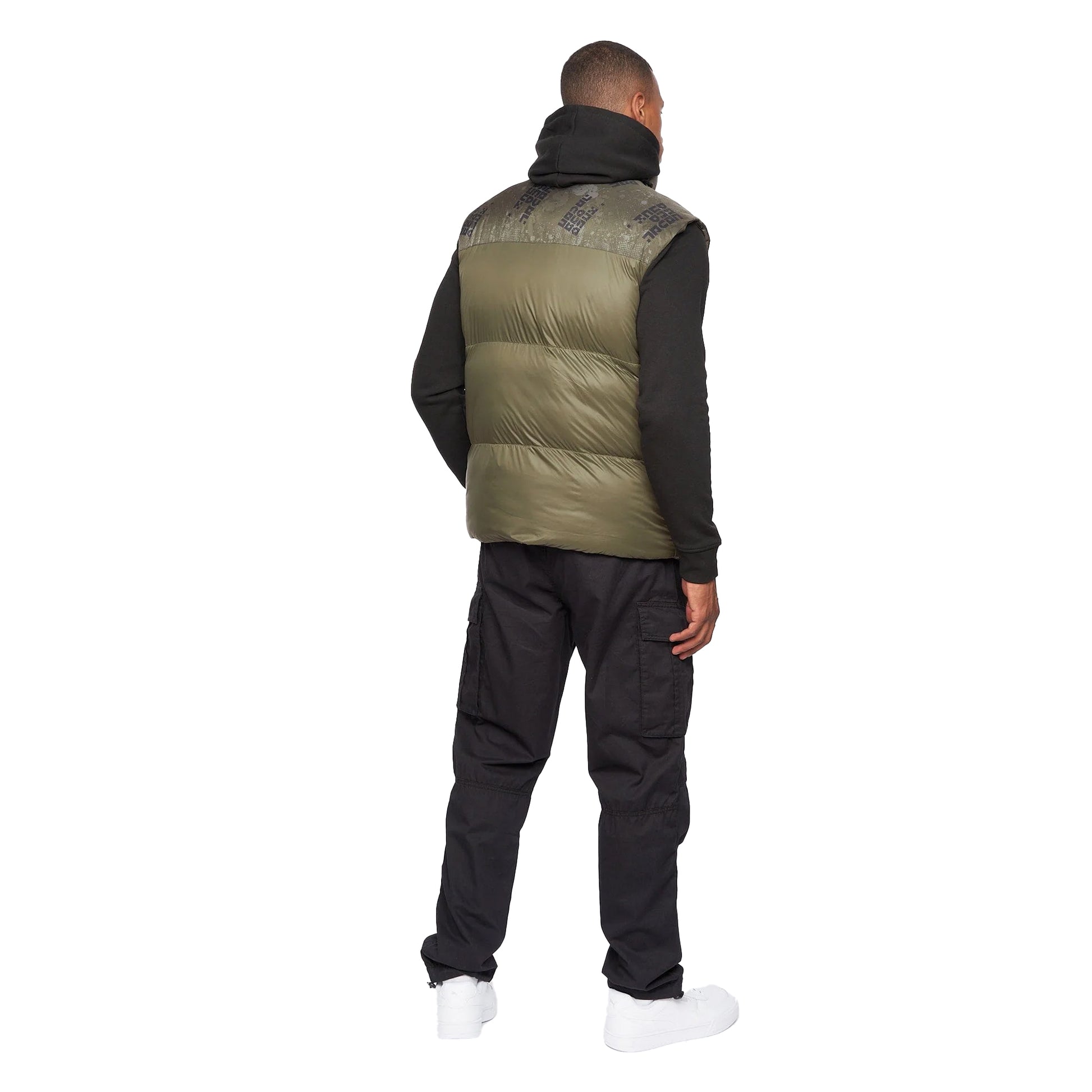 Olive - Back - Duck and Cover Mens Romain Camo Padded Gilet