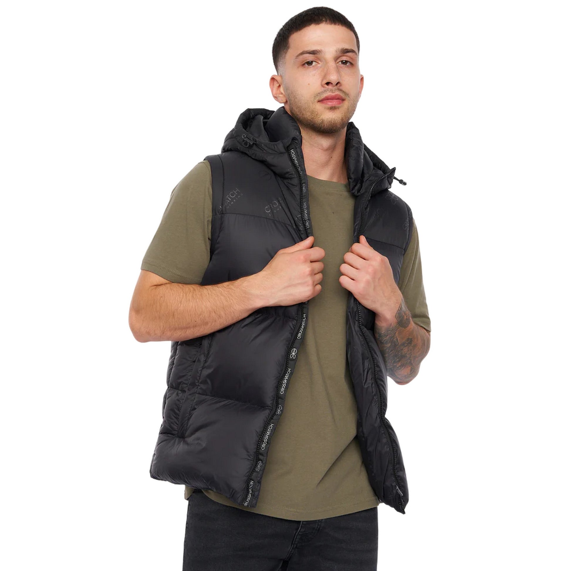 Black - Side - Crosshatch Mens Chemerley Hooded Gilet