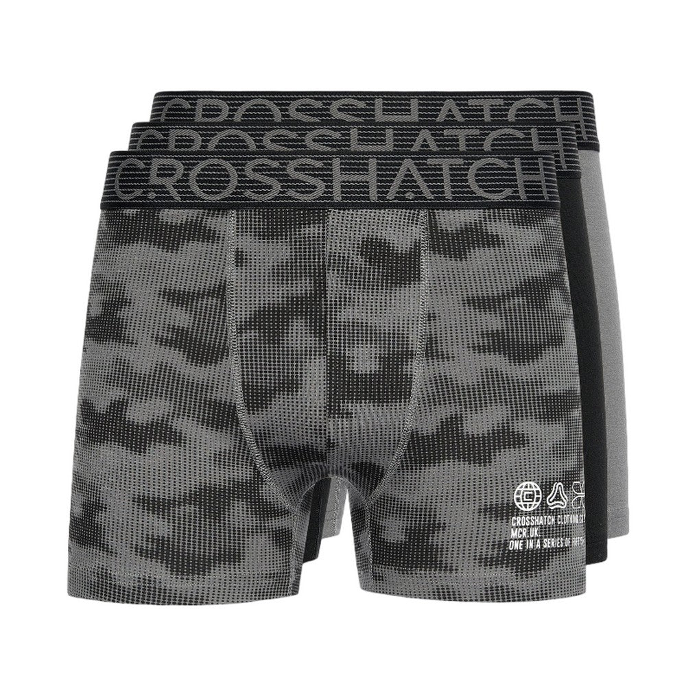 Black-Grey - Front - Crosshatch Mens Buzzard Boxer Shorts (Pack of 5)