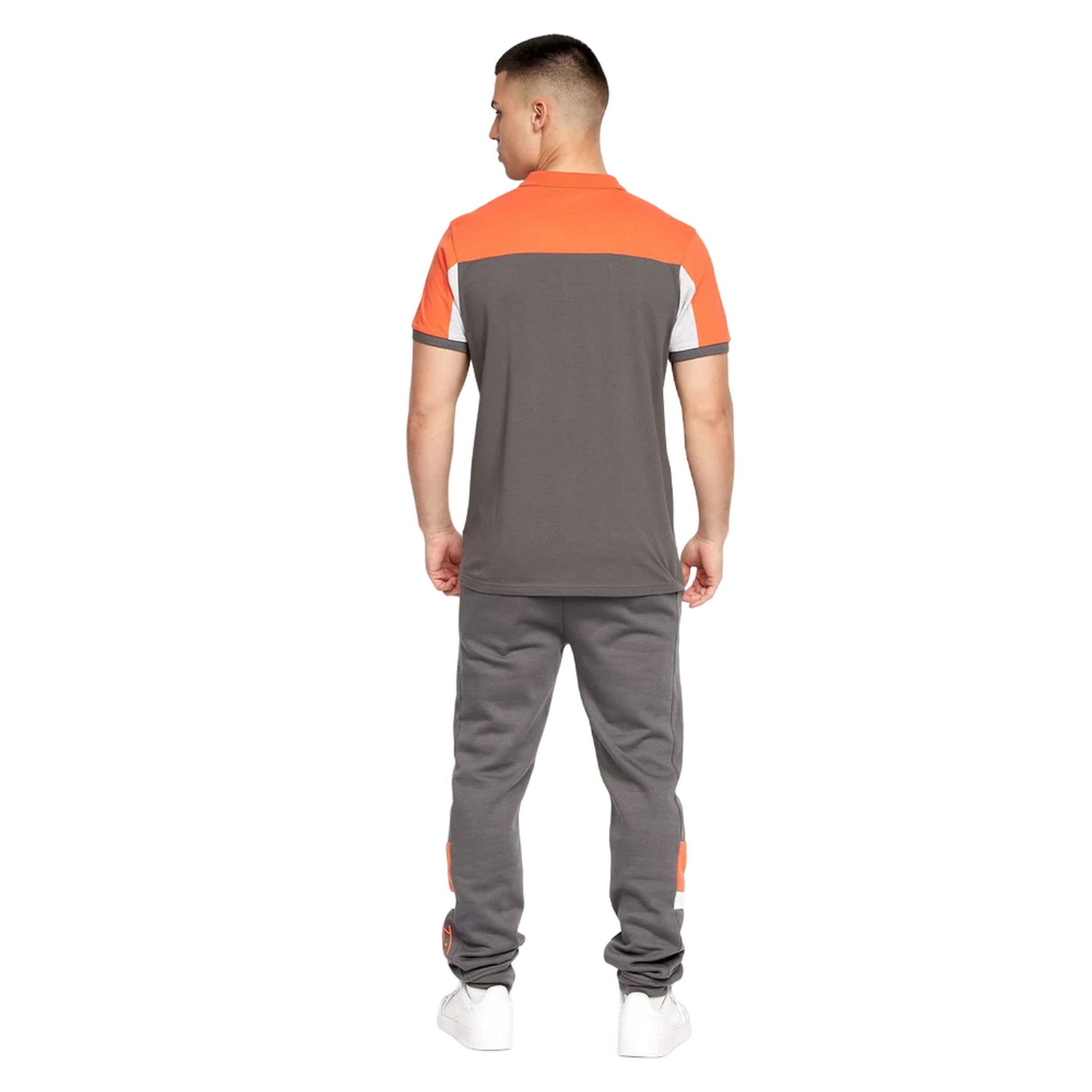 Dark Grey-Orange-White - Back - Crosshatch Mens Jabblist Polo Shirt