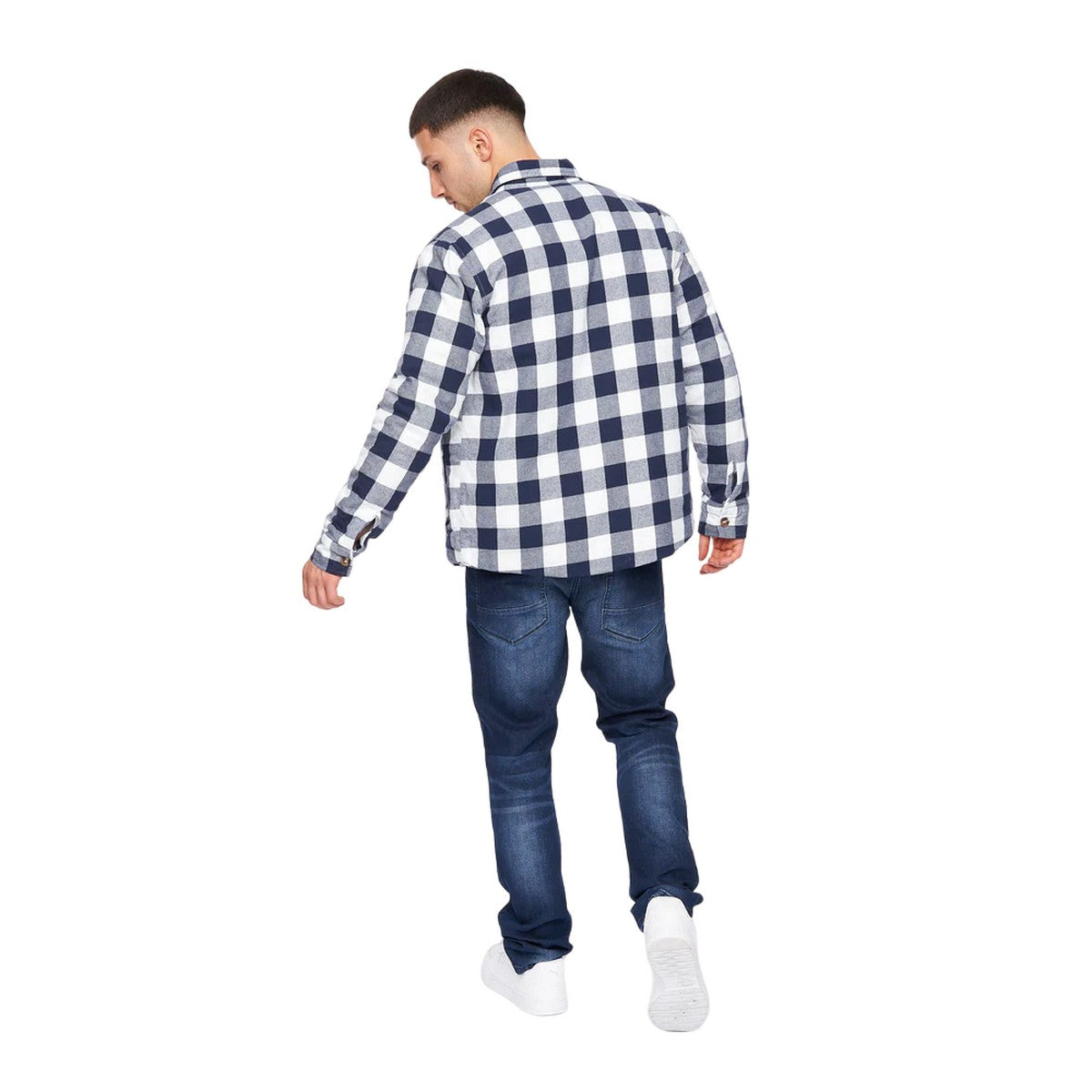Navy-White - Back - Crosshatch Mens Demaro Checked Lined Overshirt