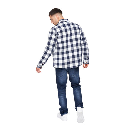 Navy-White - Back - Crosshatch Mens Demaro Checked Lined Overshirt