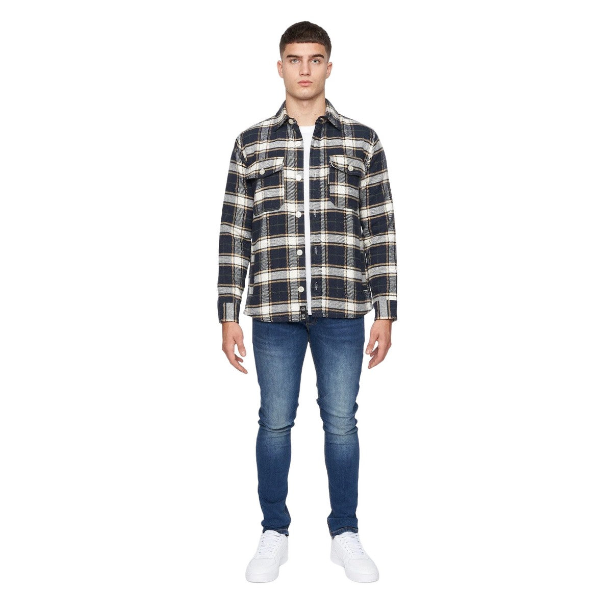 Navy - Side - Duck and Cover Mens Francore Checked Overshirt