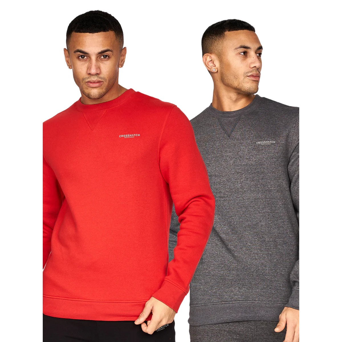 Red-Charcoal - Front - Crosshatch Mens Traymax Crew Neck Sweatshirt (Pack of 2)