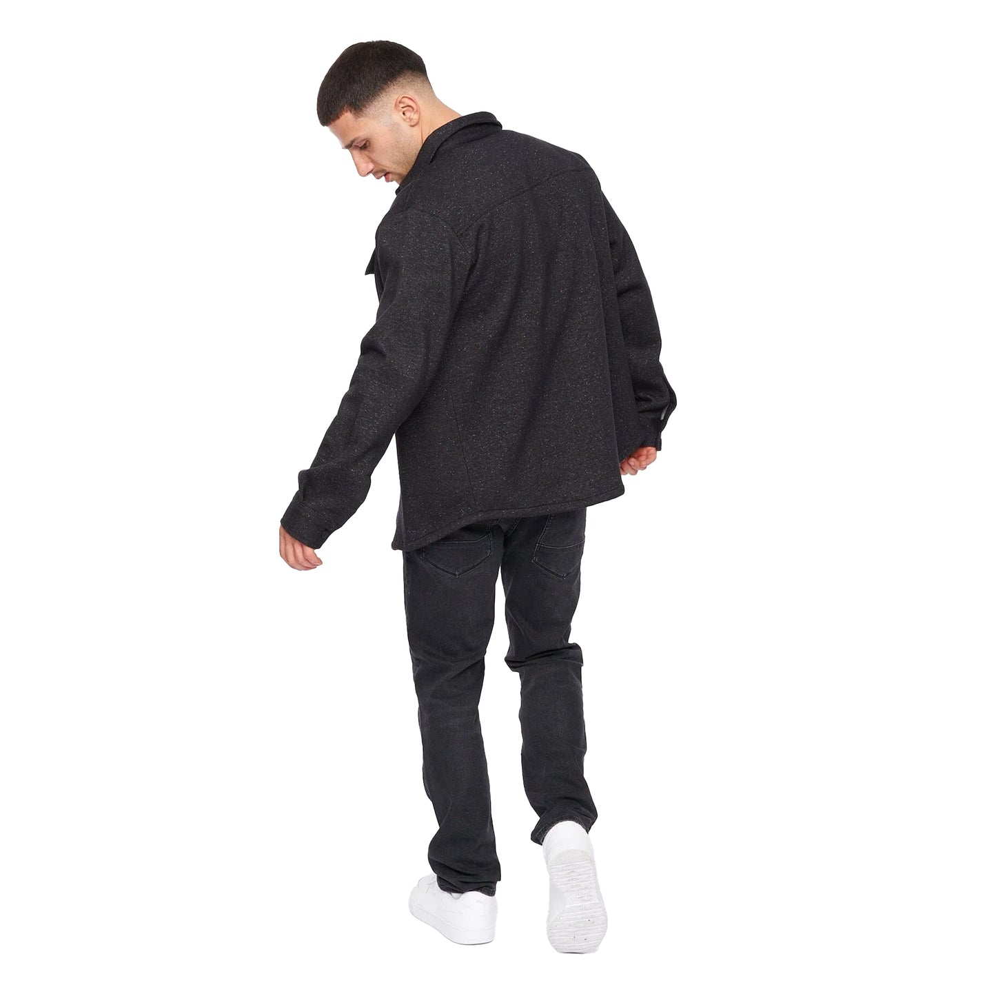 Charcoal - Back - Crosshatch Mens Dakari Fleece Overshirt