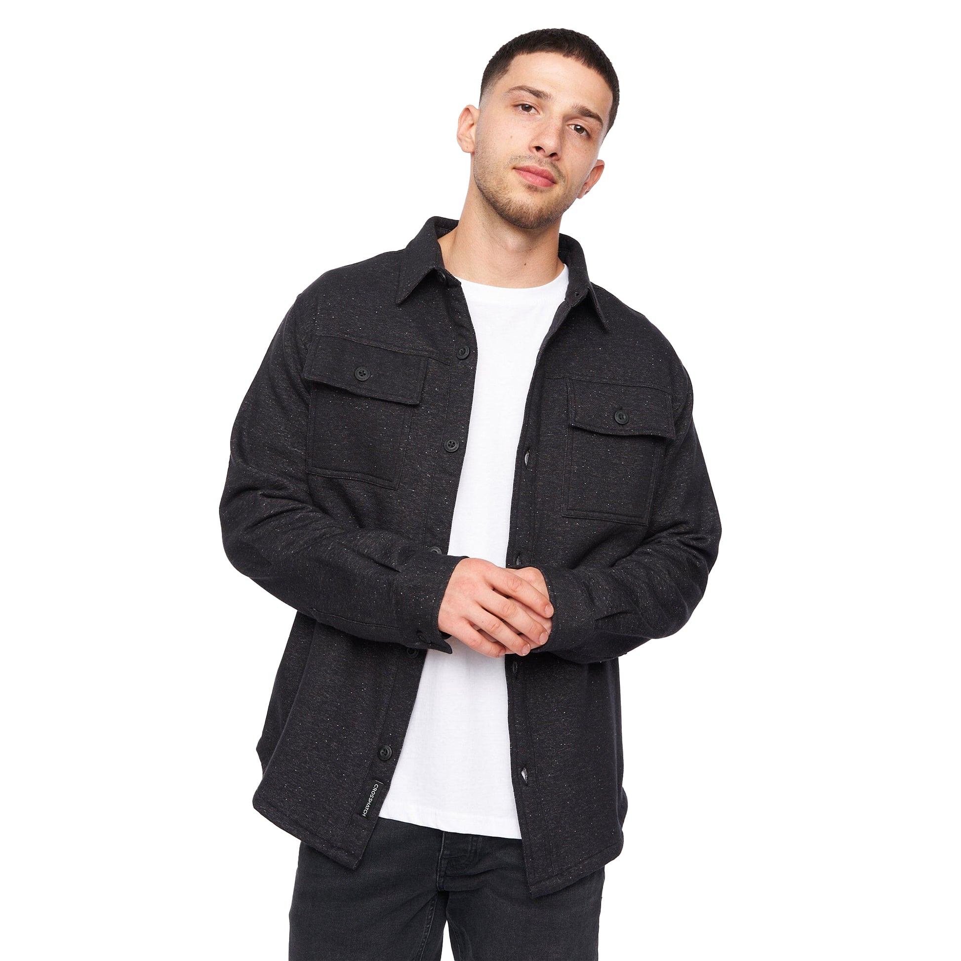 Charcoal - Front - Crosshatch Mens Dakari Fleece Overshirt