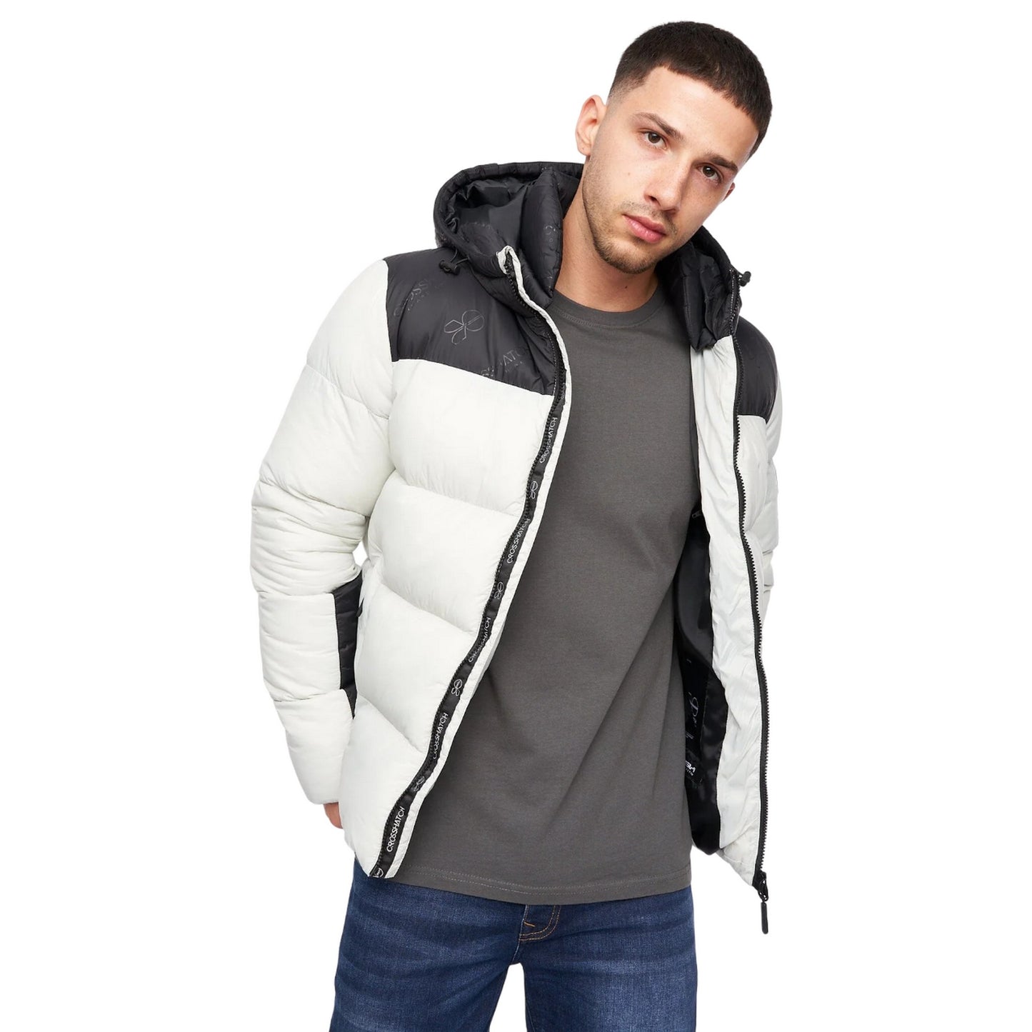 Putty-Black - Side - Crosshatch Mens Chemerley Hooded Jacket