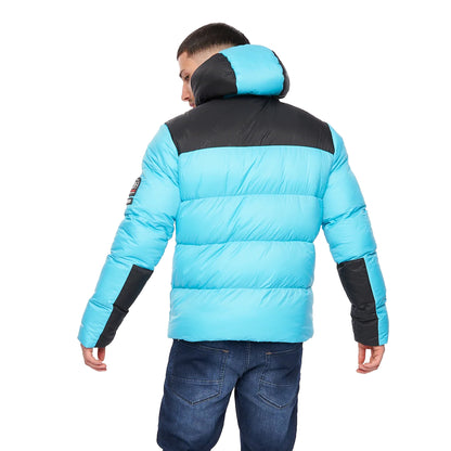 Turquoise-Black - Back - Crosshatch Mens Chemerley Hooded Jacket