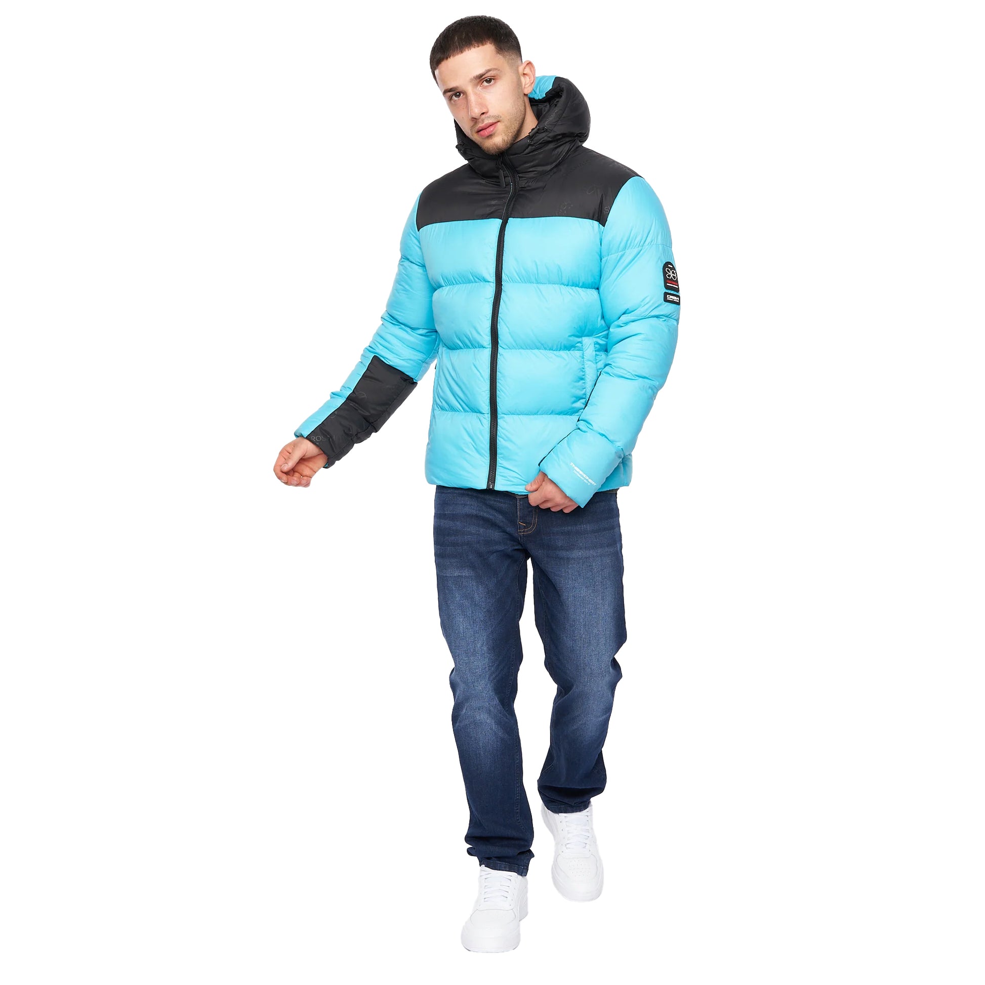 Turquoise-Black - Side - Crosshatch Mens Chemerley Hooded Jacket