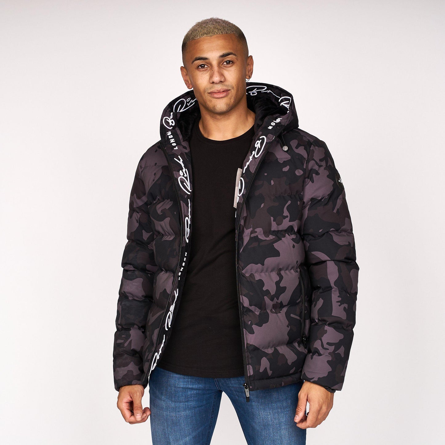 Black - Front - Born Rich Mens Emerton Camo Jacket