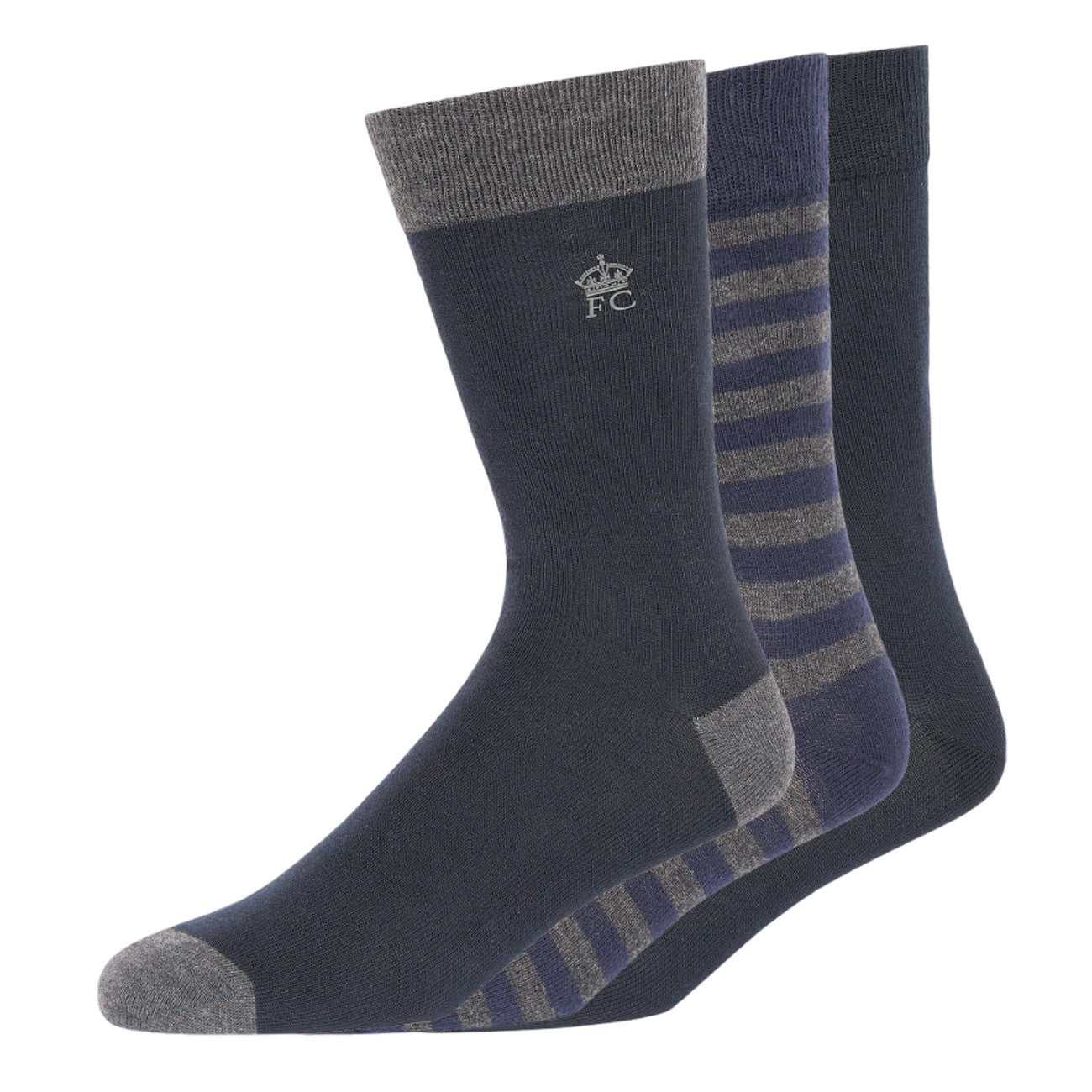 Marine-Charcoal - Front - French Connection Unisex Adult Stripe Socks (Pack of 3)