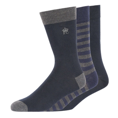 Marine-Charcoal - Front - French Connection Unisex Adult Stripe Socks (Pack of 3)