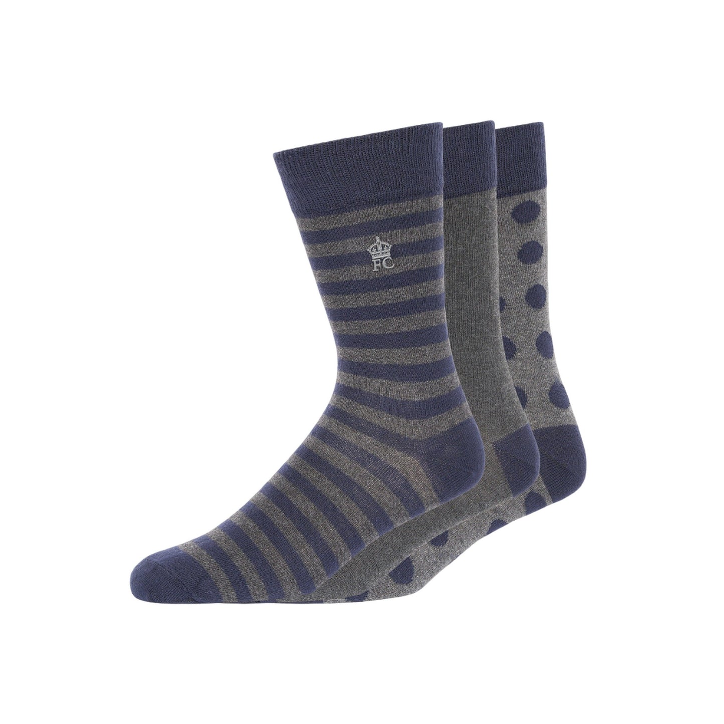 Marine-Charcoal - Front - French Connection Unisex Adult Dot And Stripe Socks (Pack of 3)