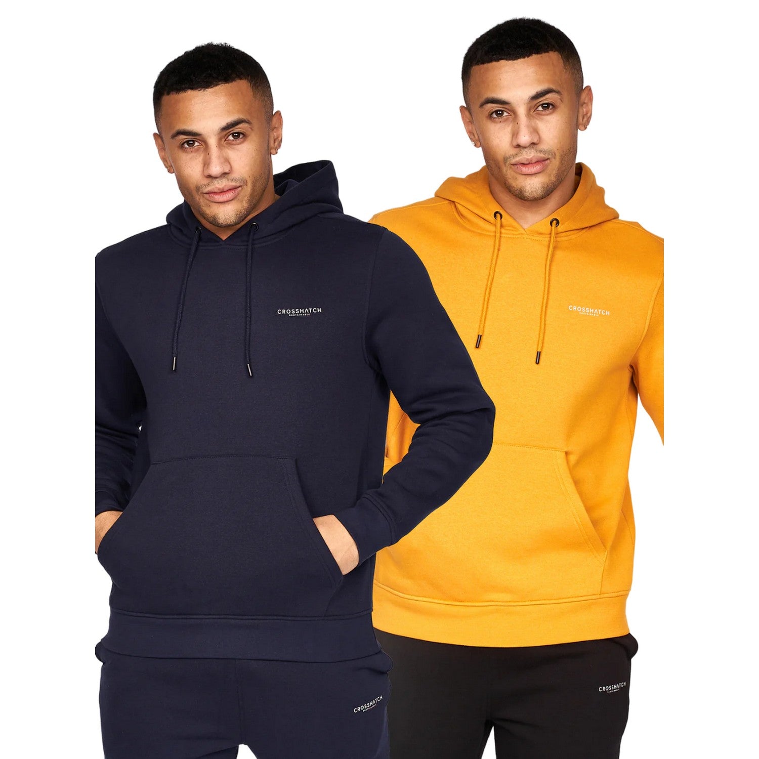 Navy-Mustard - Front - Crosshatch Mens Traymax Overhead Hoodie (Pack Of 2)