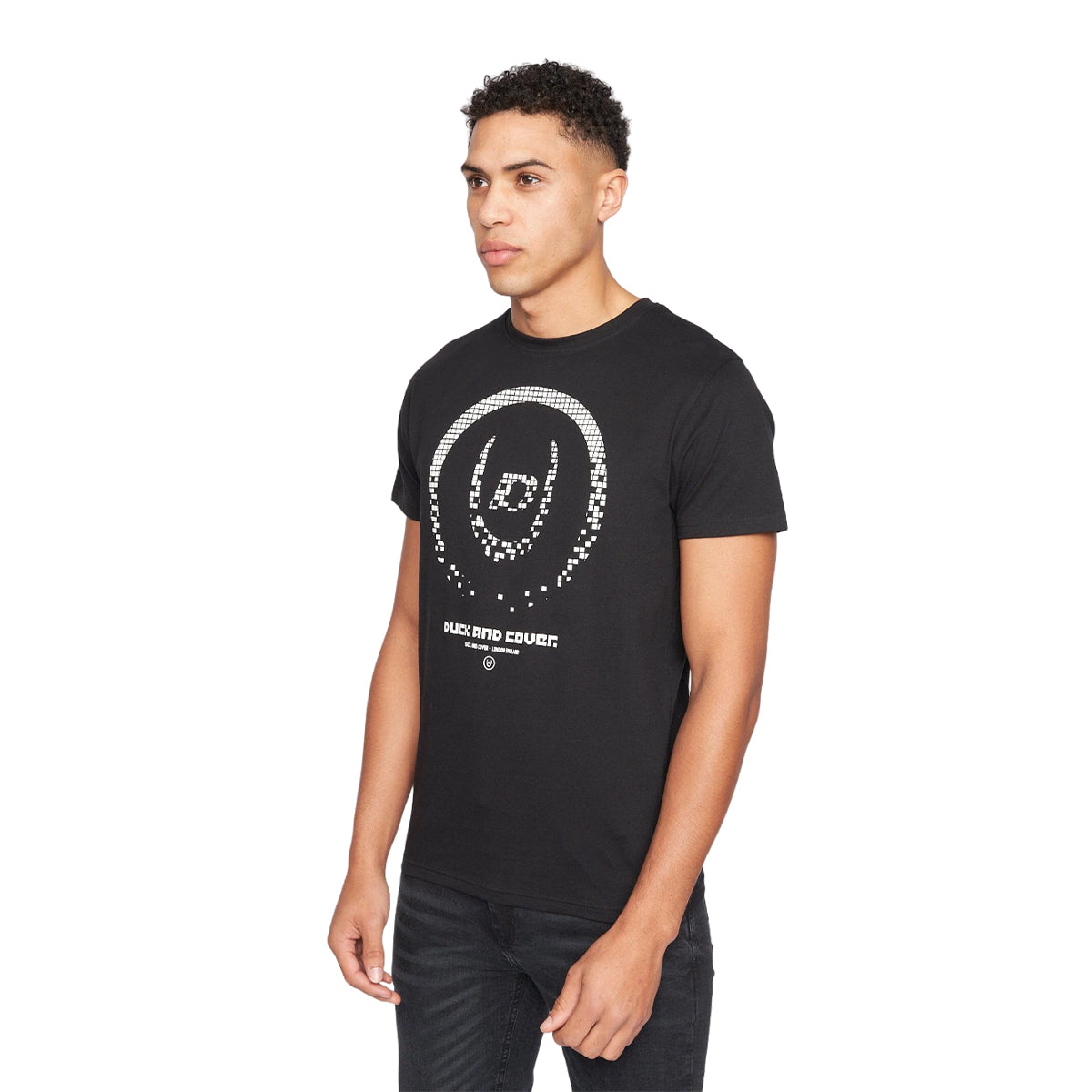 Black - Side - Duck and Cover Mens Centrica T-Shirt