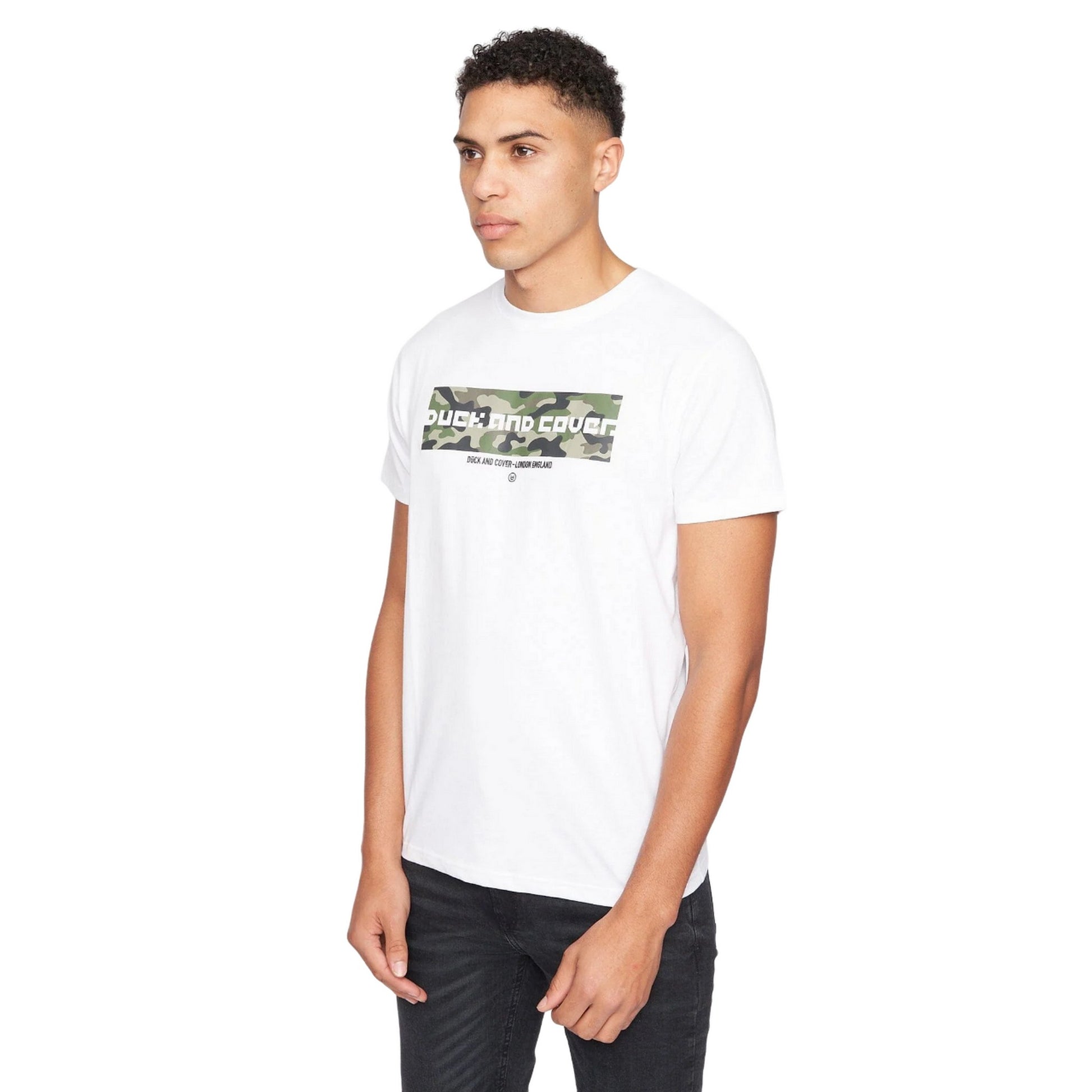 White - Side - Duck and Cover Mens Camoville T-Shirt