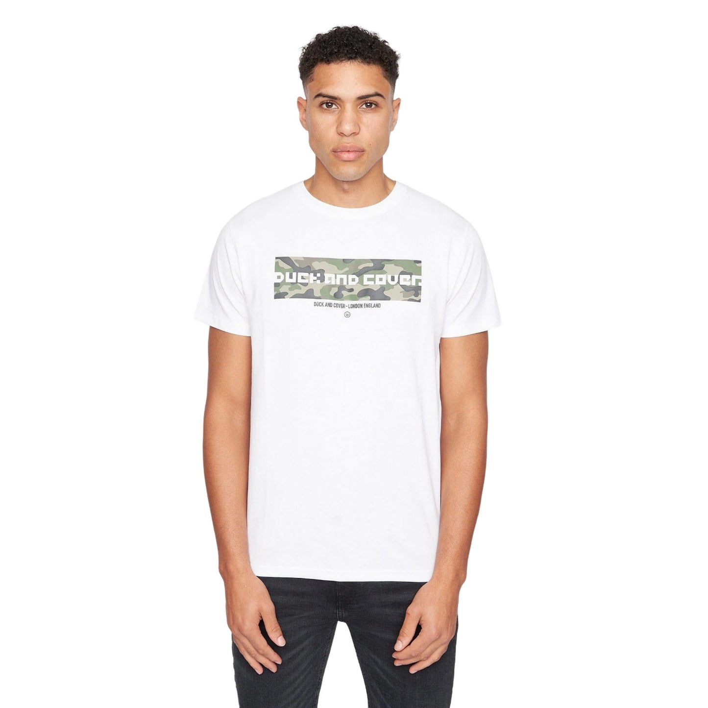 White - Front - Duck and Cover Mens Camoville T-Shirt