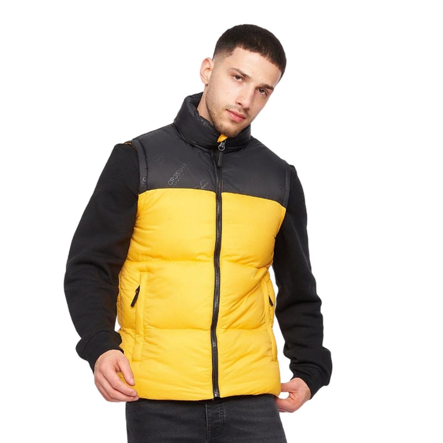 Yellow-Black - Front - Crosshatch Mens Demerley Contrast Panel Gilet