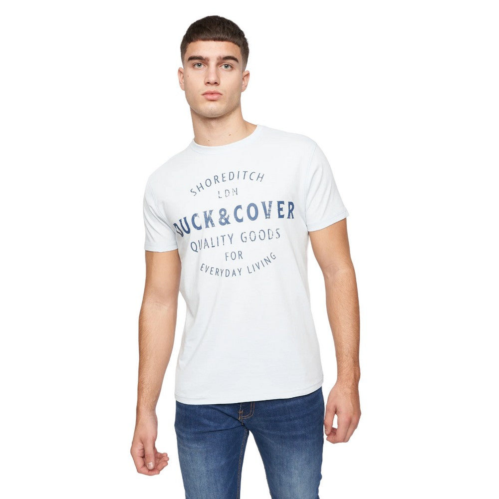 Black-Blue-Sage-White-Off White - Close up - Duck and Cover Mens Comonwell Assorted Designs T-Shirt (Pack of 5)