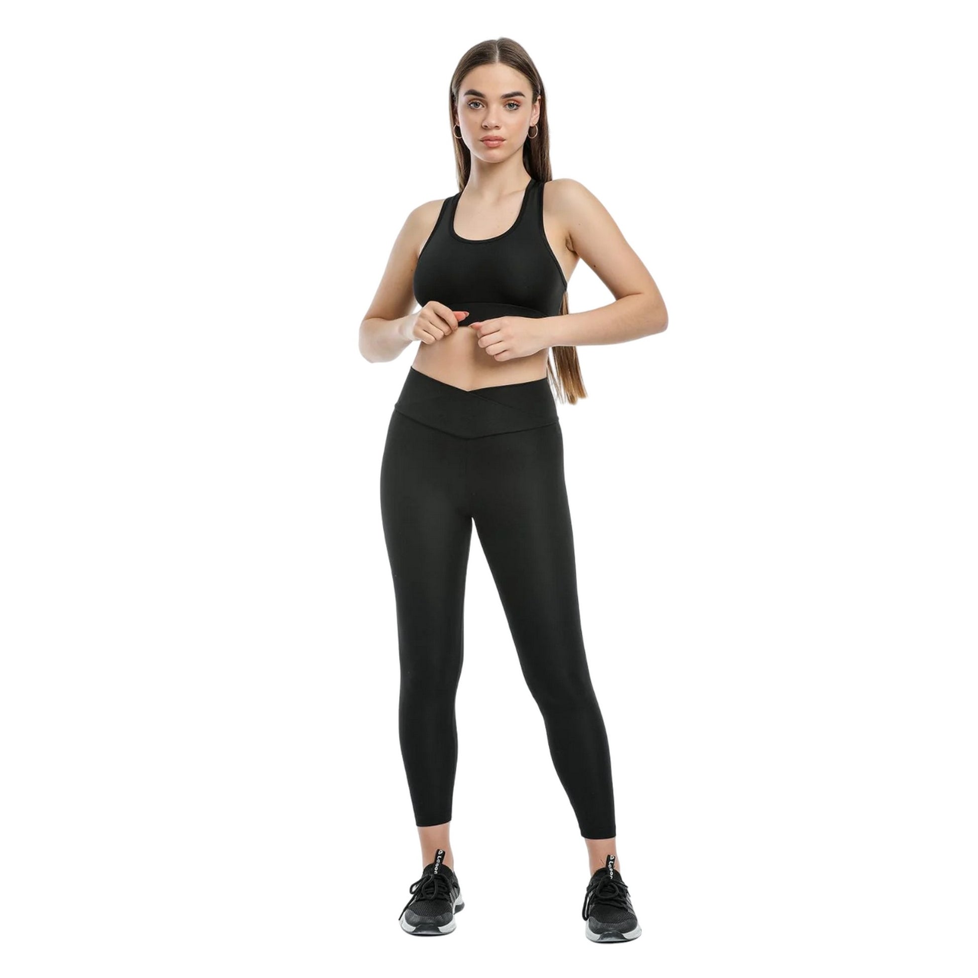 Black - Pack Shot - Lookus Womens-Ladies Cross Front Leggings