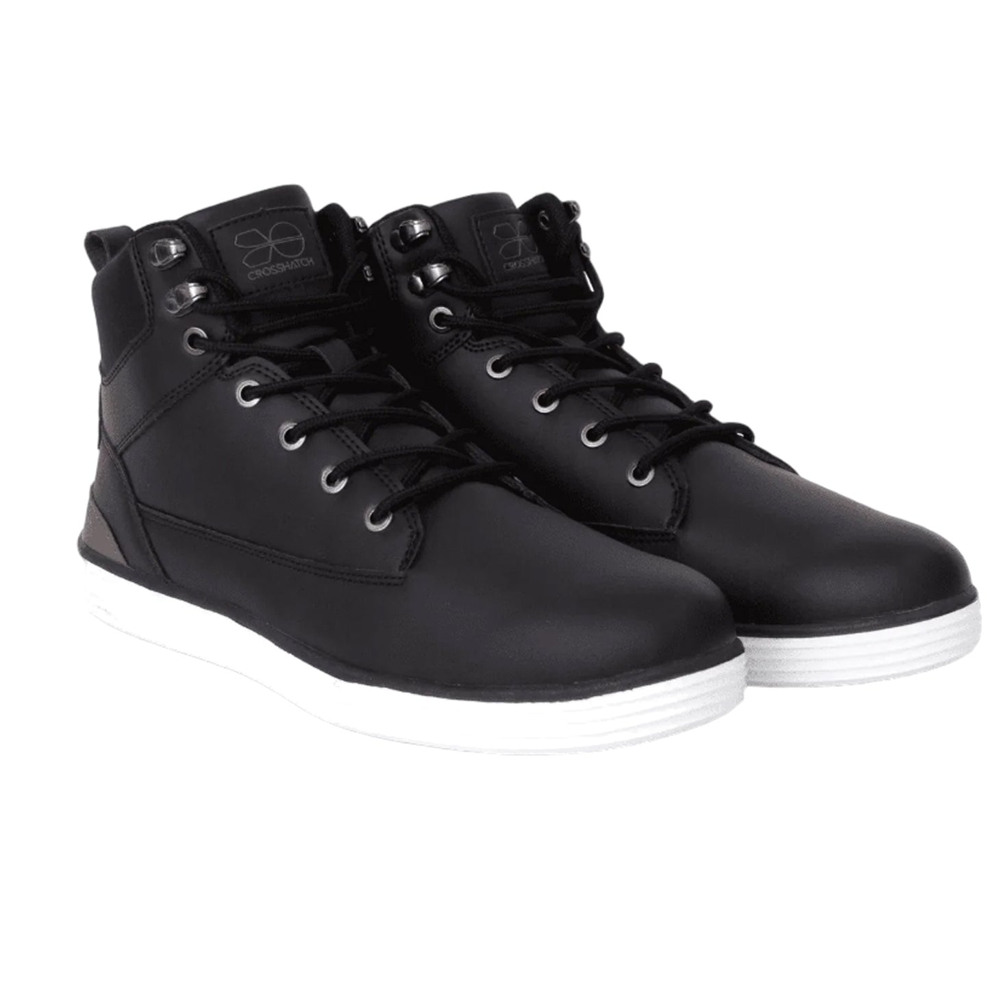 Black - Front - Crosshatch Mens Leather High Tops