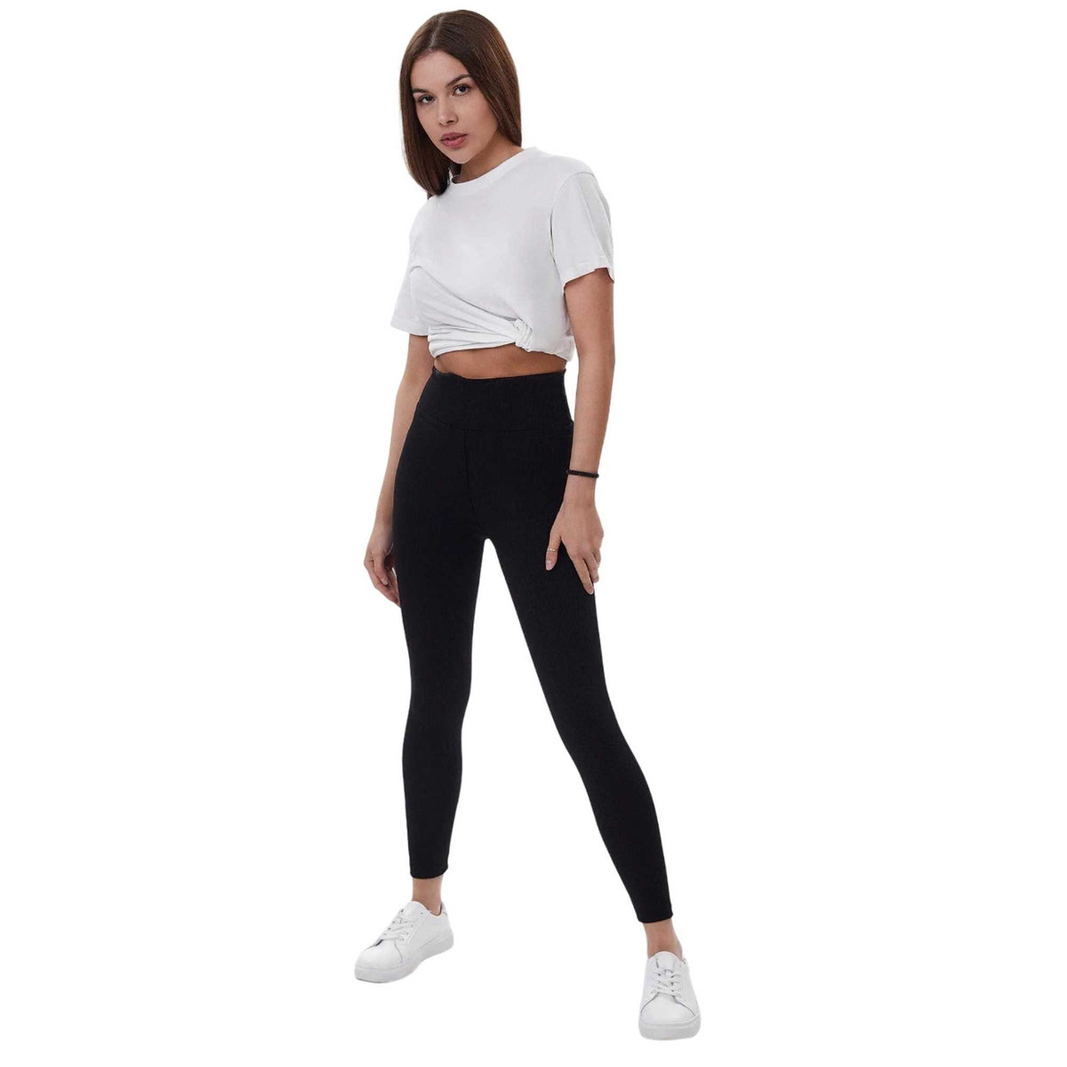 Black - Side - Lookus Womens-Ladies Zelal Ribbed Leggings