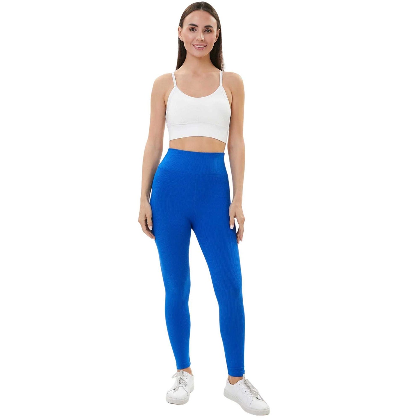 Blue - Side - Lookus Womens-Ladies Zelal Ribbed Leggings