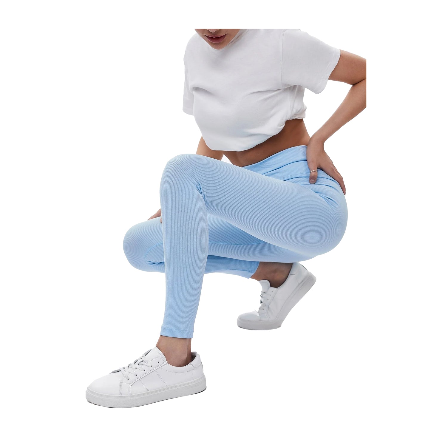 Baby Blue - Side - Lookus Womens-Ladies Zelal Ribbed Leggings