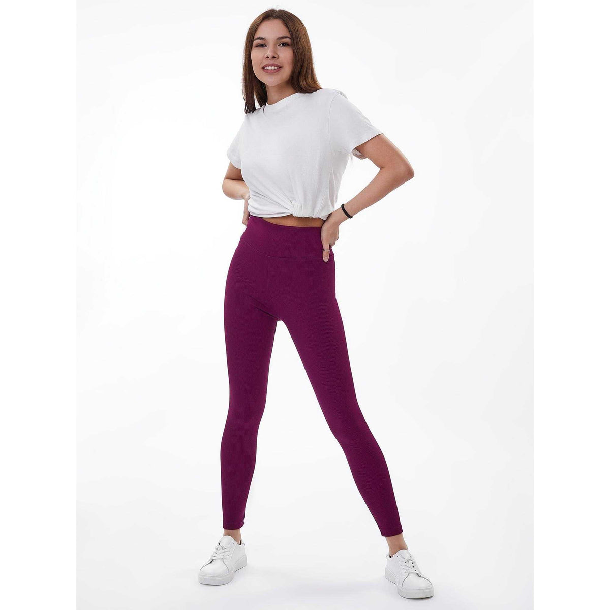 Burgundy - Front - Lookus Womens-Ladies Zelal Ribbed Leggings