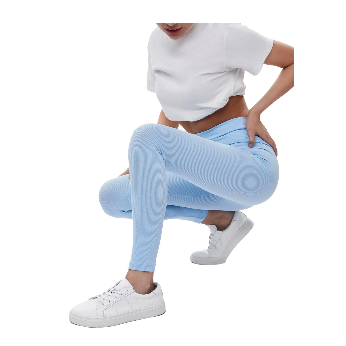 Baby Blue - Side - Lookus Womens-Ladies Zelal Ribbed Leggings