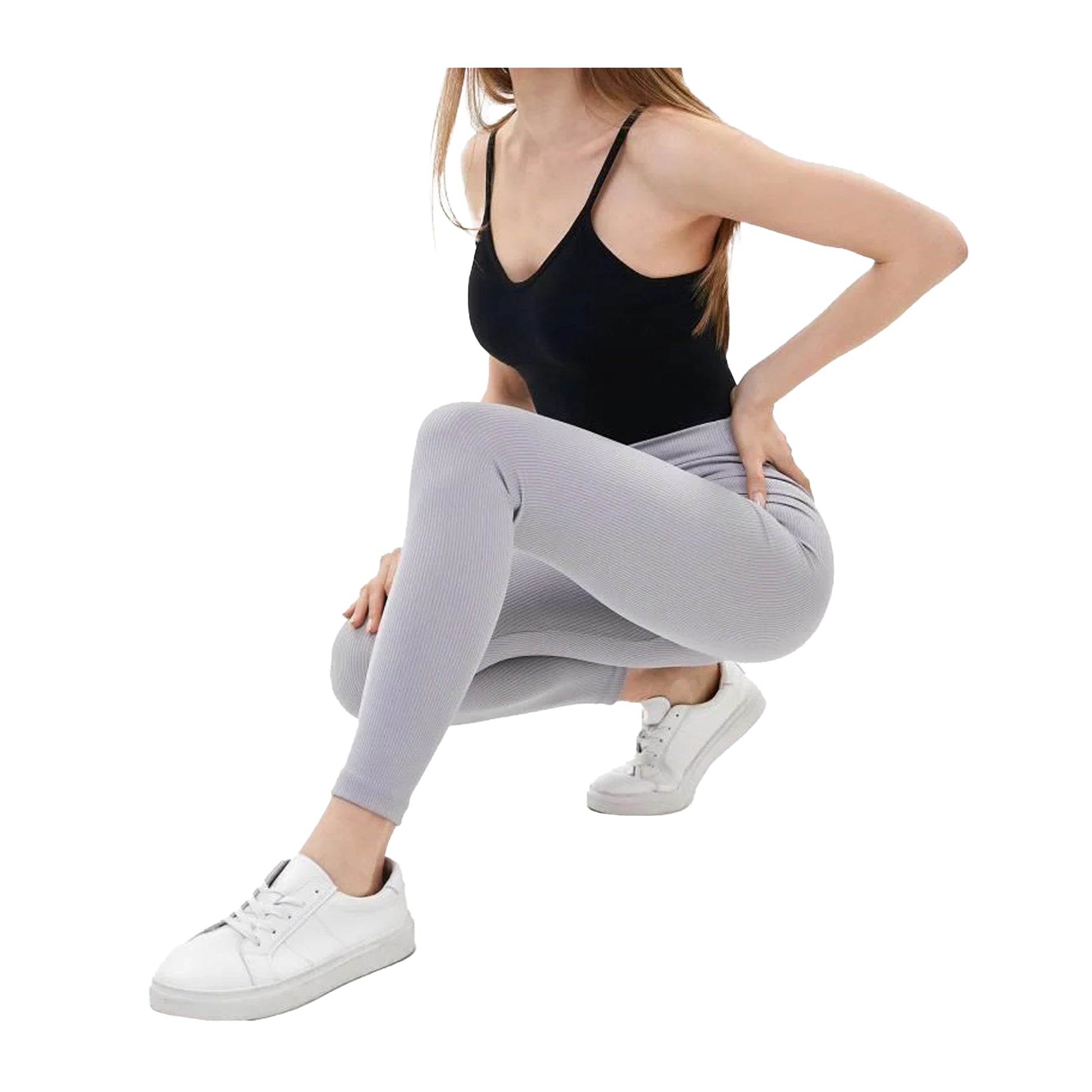 Grey - Back - Lookus Womens-Ladies Zelal Ribbed Leggings