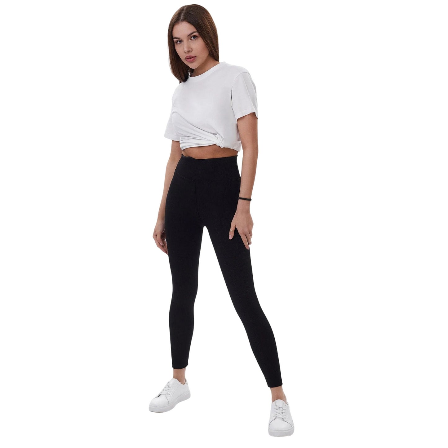 Black - Side - Lookus Womens-Ladies Zelal Ribbed Leggings